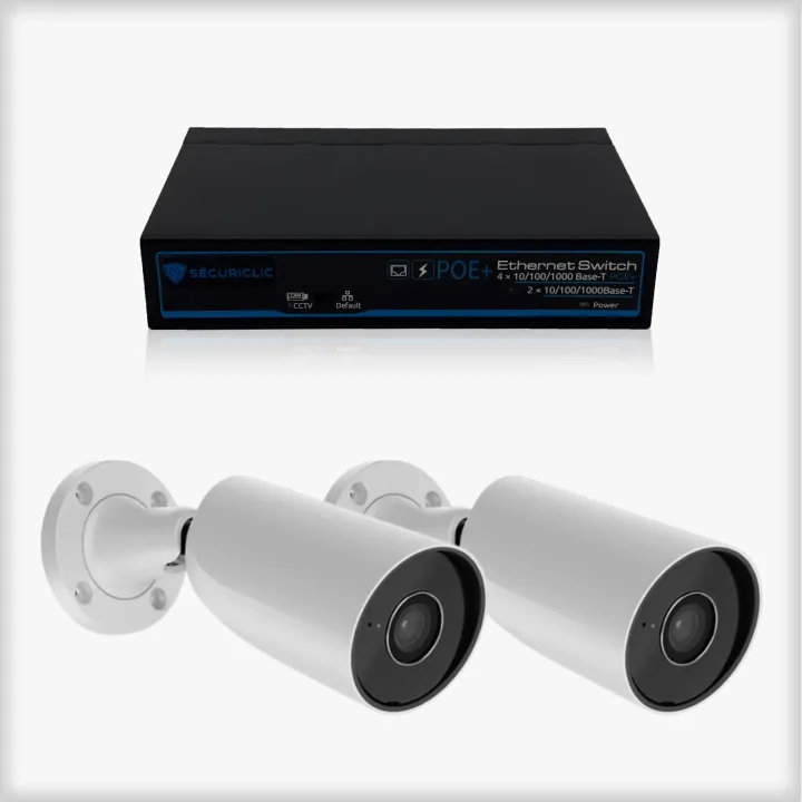 Kit vidéosurveillance 2 caméras tube 5MP blanc Kit vidéosurveillance 2 caméras tube 5MP blanc