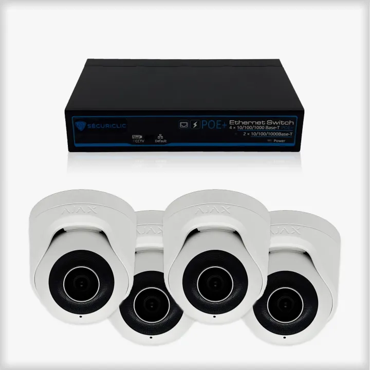Kit vidéosurveillance 4 caméras turret 5MP blanc